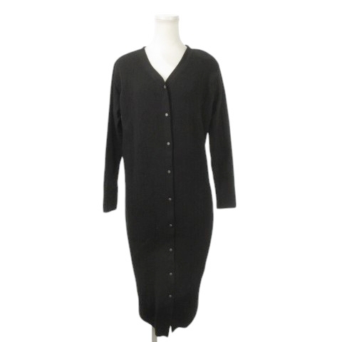 未使用品 ビームスハート BEAMS HEART 2WAY RIBロングCD カーディガン リブニット 長袖 サイドスリット F 黒 43-15-0802-213-19-88拍卖