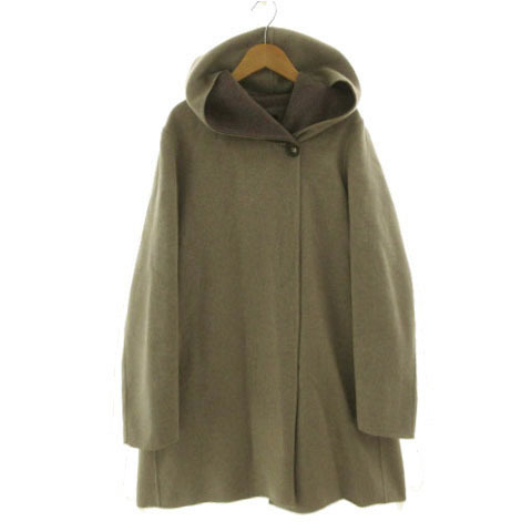 23区 オンワード樫山 フーデッドウールコート 起毛 ベージュ系 カーキベージュ 44 大きいサイズ レディース拍卖