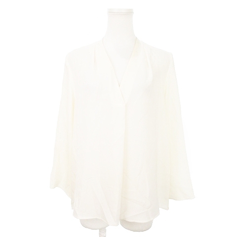 トゥモローランド TOMORROWLAND ブラウス Vネック 長袖 タック エアリー ライトベージュ /AH9 レディース拍卖