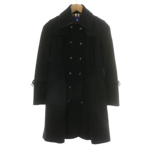 バーバリーブルーレーベル トレンチコート ロング アウター ステンカラー ノバチェック ウール 総裏地 36 XS 黒拍卖