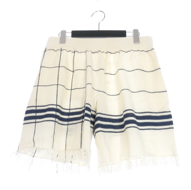 未使用品 メゾンマルジェラ Maison Margiela 22SS フリンジ ニットショートパンツ ショーツ S オフホワイト/ブルー 青 白 S50MU0058 国内正拍卖