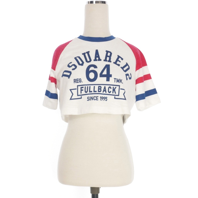 未使用品 ディースクエアード DSQUARED2 23AW Mini Varsity Cropped Fit プリント Tシャツ 半袖 S ホワイト/ブルー/レッド S72GD0494拍卖