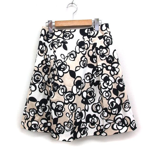 ミスジェイ MISS J 花柄 タック フレアスカート ひざ丈 コットン 綿 38 ベージュ /FT23 レディース拍卖