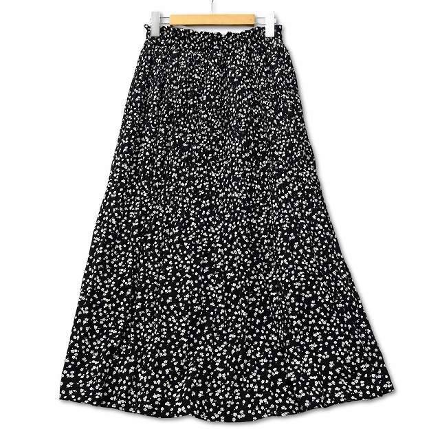 LUNACION ゴムウエスト 小花プリント プリーツ スカート L ブラック レディース拍卖