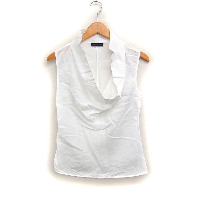 トゥモローランドコレクション TOMORROWLAND collection ドレープネック シャツ ブラウス ノースリーブ 無地 リネン 38 白 /FT レディース拍卖