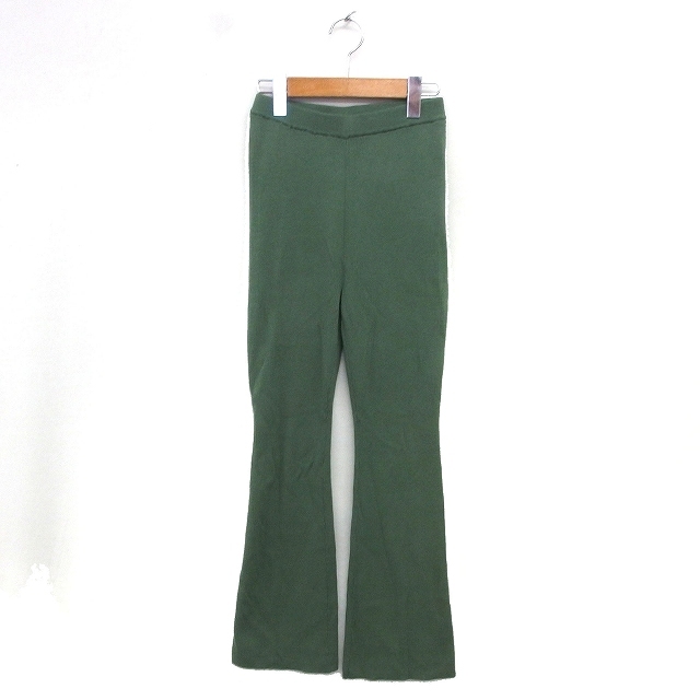 マウジー MOUSSY リブ パンツ フレア ニット コットン 綿 ストレッチ 1 緑 グリーン /NT17 レディース拍卖