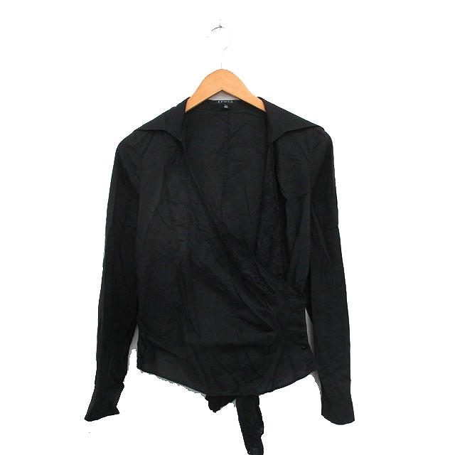 エポカ EPOCA シャツ ブラウス 長袖 カシュクール バックリボン コットン レース 40 ブラック 黒 /KT10 レディース拍卖