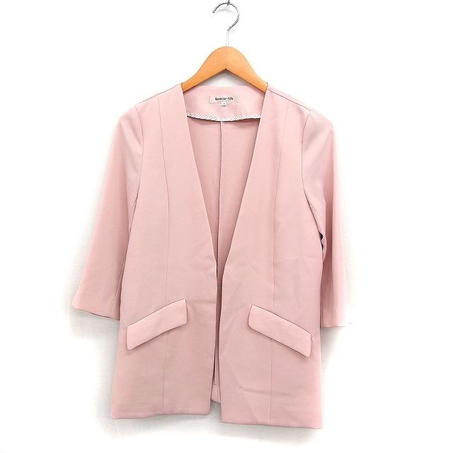 アプワイザーリッシェ Apuweiser-riche ノーカラー ジャケット 7分袖 無地 シンプル 1 ピンク /FT45 レディース拍卖