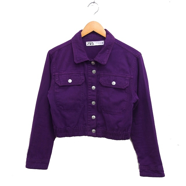 ザラ ZARA Gジャン ジージャン デニム ジャケット クロップド丈 無地 S パープル 紫 /FT48 レディース拍卖