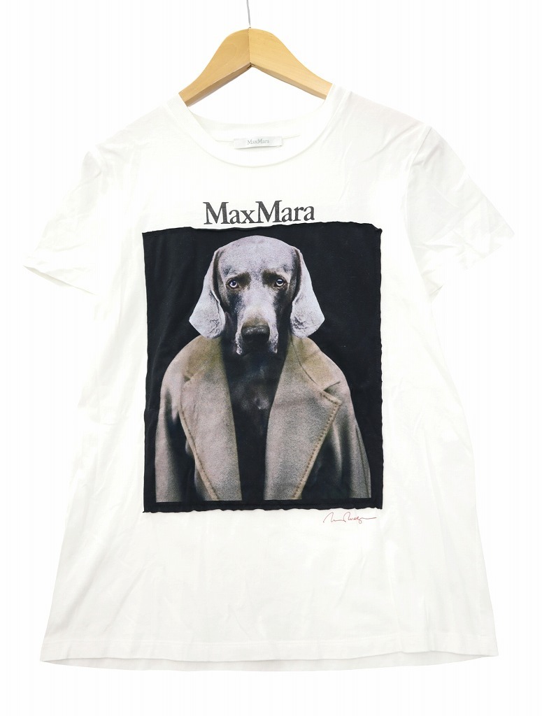 マックスマーラ MAX MARA ウィリアムウェグマン DOGSTAR T-Shirt 7for70 プリントパッチ カットソー Tシャツ M WHITE(ホワイト) 春夏 レデ拍卖