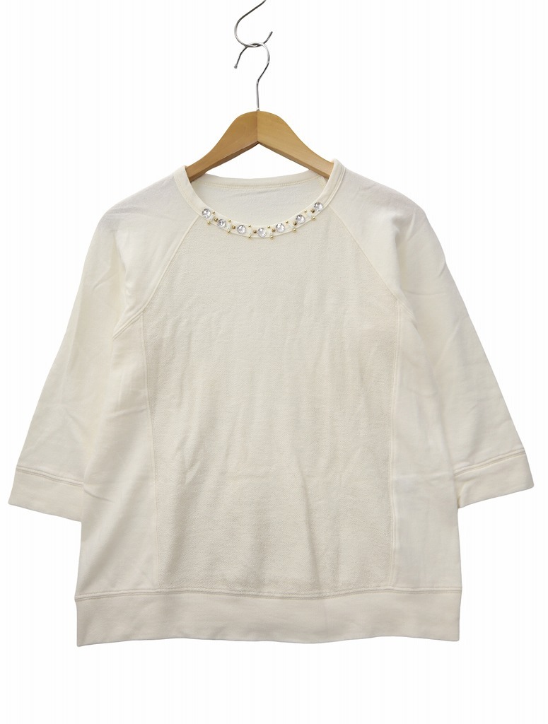レリアン Leilian ビジュー装飾 ラメ 7分袖 スウェット トレーナー 9(M) OFFWHITE(オフホワイト) 春秋 レディース拍卖