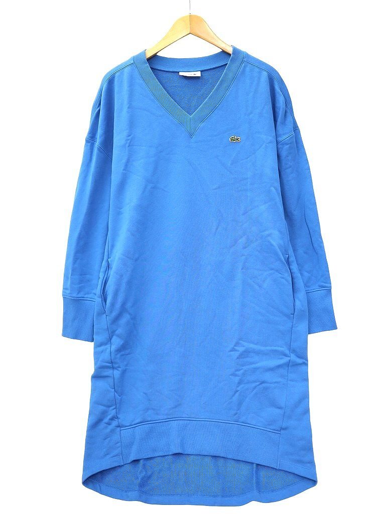 ラコステ LACOSTE Vネック スウェット ワンピース 40(XL) BLUE(ブルー) 春秋冬 レディース拍卖