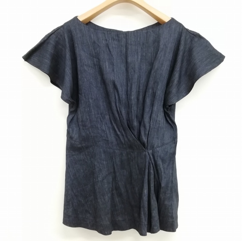 エポカ EPOCA リネン レーヨン ブラウス トップス フレンチスリーブ 美品 40 ネイビー レディース拍卖