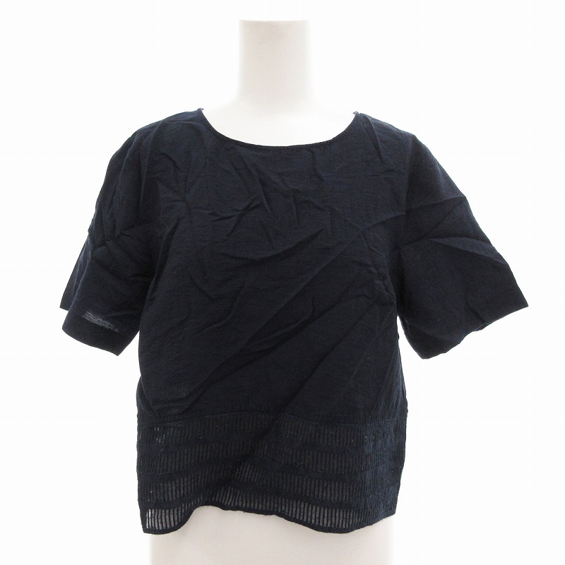 アルマーニエクスチェンジ A/X ARMANI EXCHANGE シャツ ブラウス プルオーバー レース切替 半袖 S 紺 ネイビー /FF レディース拍卖