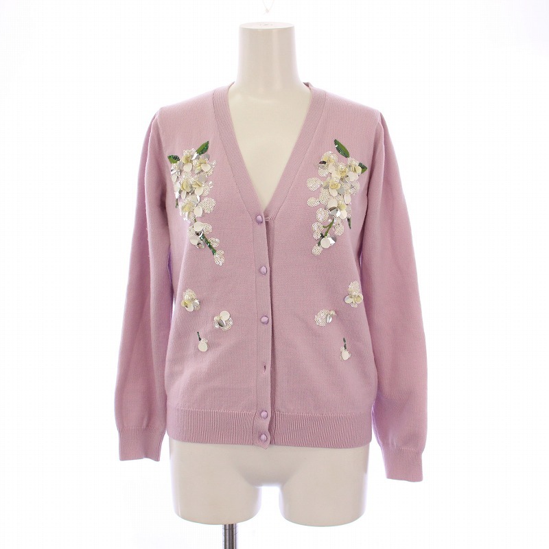 チェスティ Chesty ニット カーディガン 長袖 Vネック スパンコール装飾 ウール F パープル /BM レディース拍卖