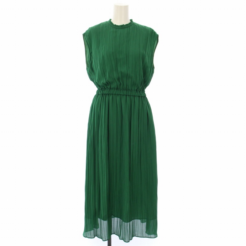 ボールジー BALLSEY トゥモローランド 22SS ランダムプリーツ フレンチスリーブワンピース ロング 36 グリーン 11-06-21-06702 レディース拍卖