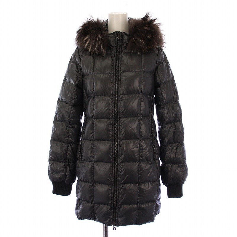 デュベティカ DUVETICA CIRENE ダウンコート ロング フード ジップアップ ラクーンファー ナイロン 38 黒 /BM ■BM レディース拍卖