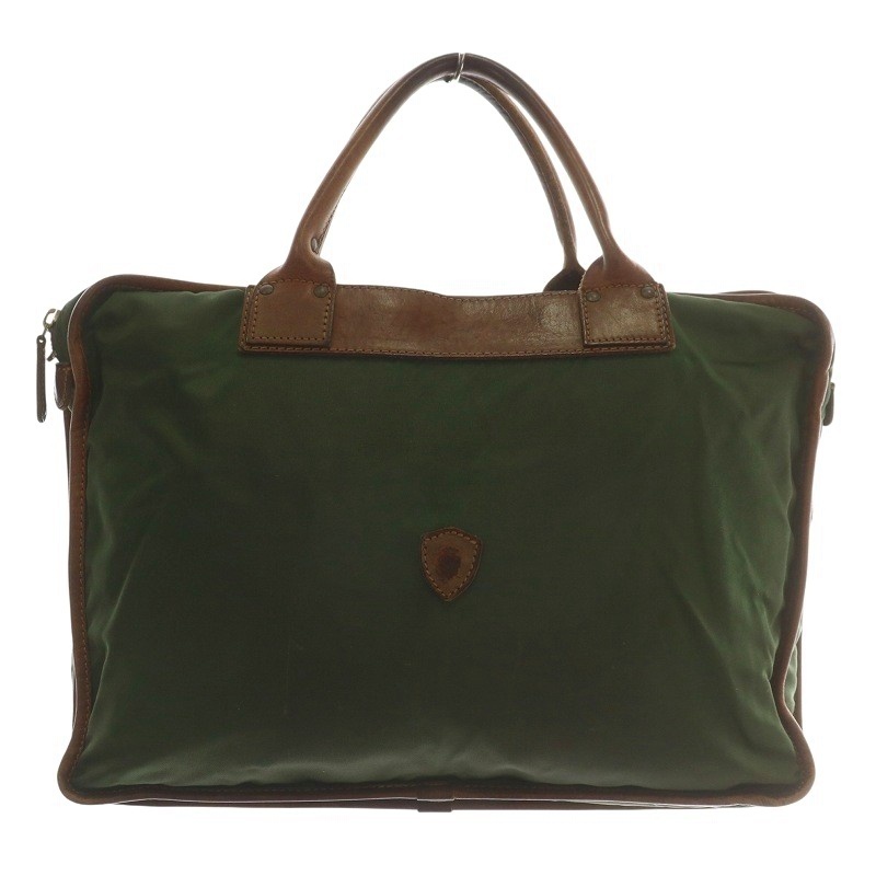 フェリージ Felisi ビジネスバッグ ブリーフケース ハンド ナイロン レザー Wファスナー ロゴ 緑 グリーン 茶色 ブラウン拍卖