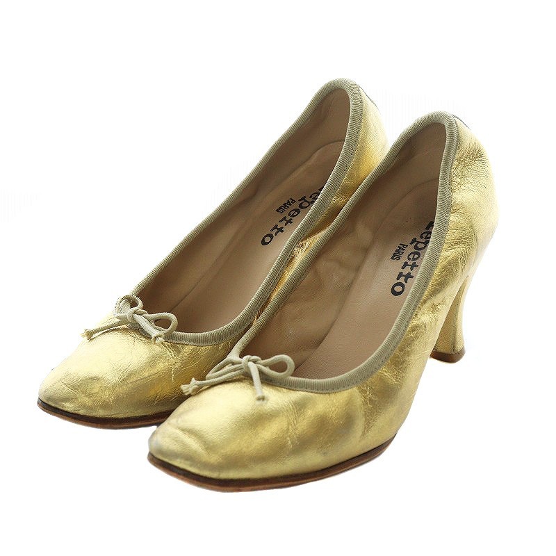 レペット Repetto パンプス ハイヒール ラウンドトゥ リボン メタリック 36 22.5cm ゴールド 金色 /RI ■OS レディース拍卖