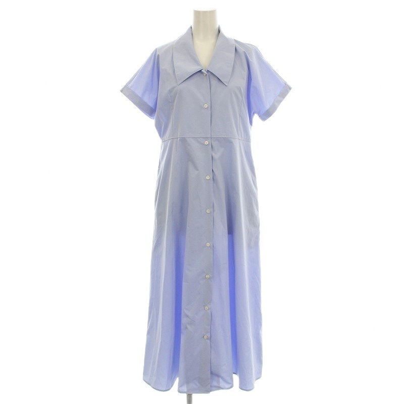 シップス SHIPS any フラットカラー Vネックフレアワンピース 半袖 ロング シャツワンピース F 水色拍卖