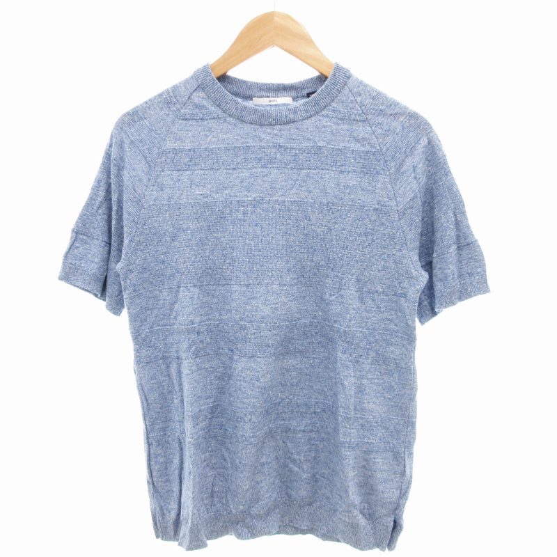 シップス SHIPS サマーニットTシャツ カットソー 半袖 クルーネック リネン混 M 青 ブルー /GV メンズ拍卖