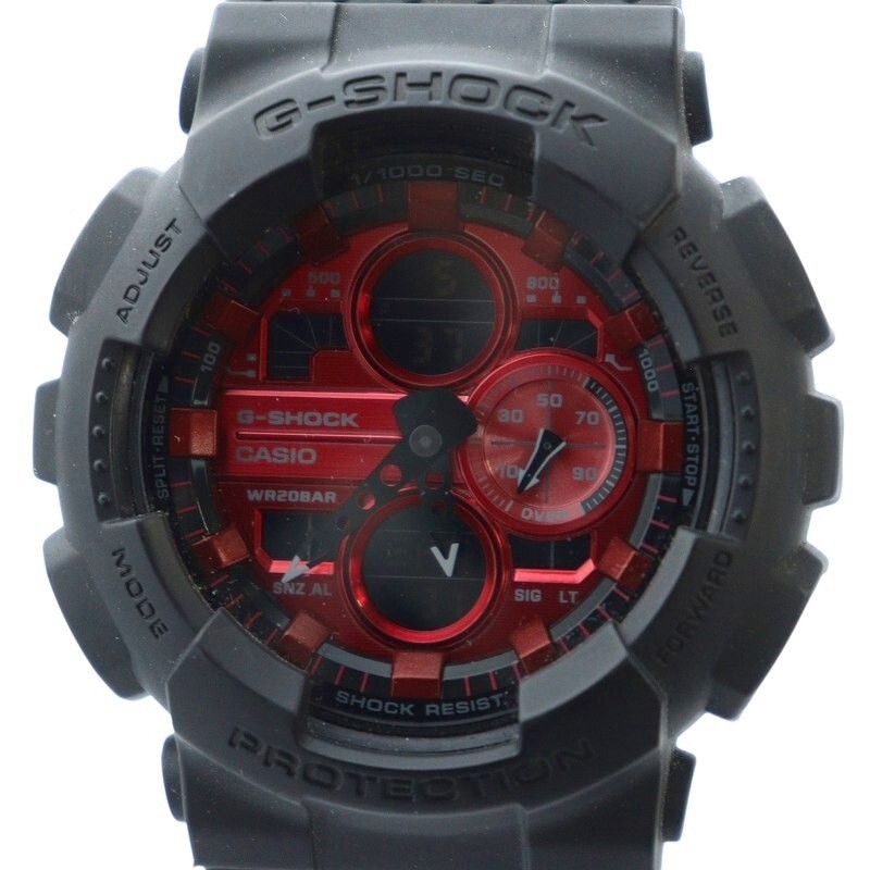 カシオジーショック CASIO G-SHOCK 腕時計 ウォッチ クォーツ アナデジ 赤文字盤 ロゴ カレンダー付き 黒 ブラック GA-140AR拍卖