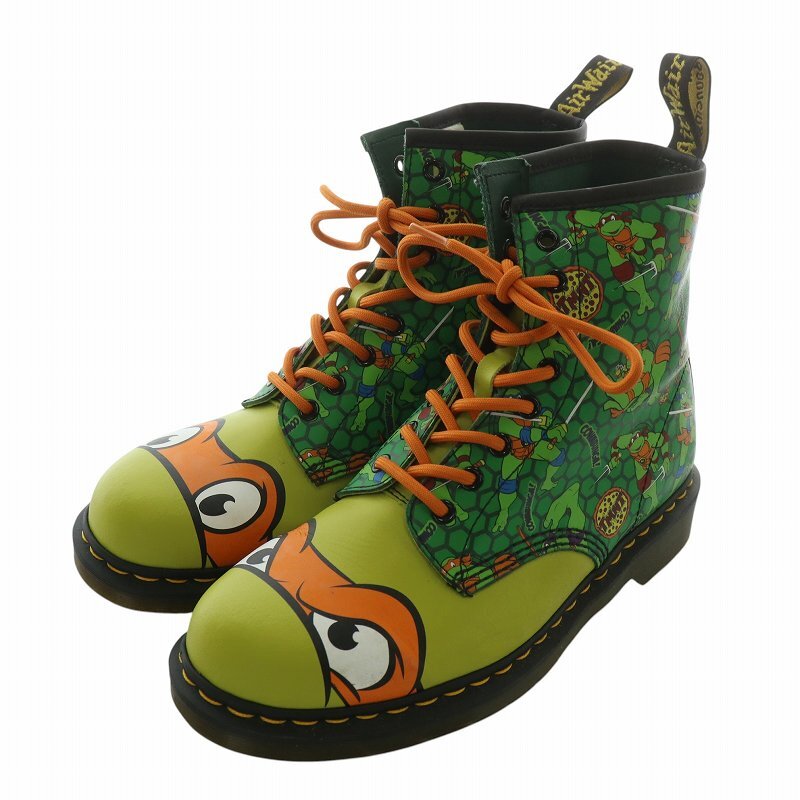 DR.MARTENS × TEENAGE MUTANT NINJA TURTLES ショートブーツ レザー 8ホール ラウンドトゥ レースアップ 総柄 US10 28cm 緑拍卖