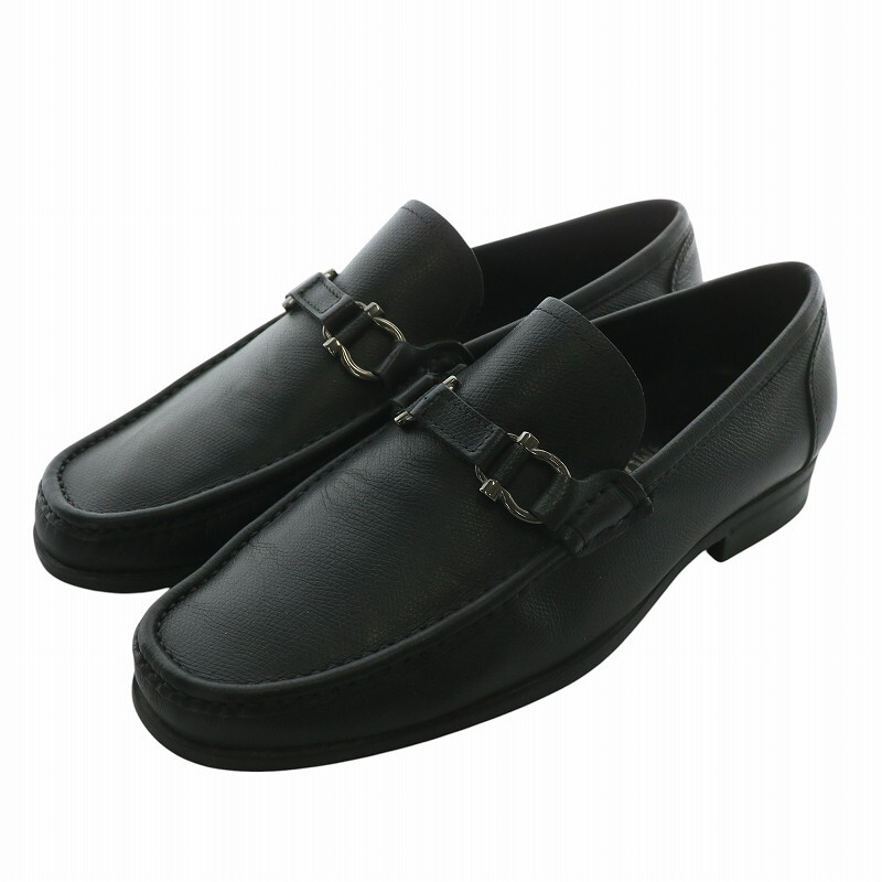 サルヴァトーレフェラガモ Salvatore Ferragamo ビジネスシューズ ローファー レザー スクエアトゥ ガンチーニ 6.5 24.5cm 黒拍卖