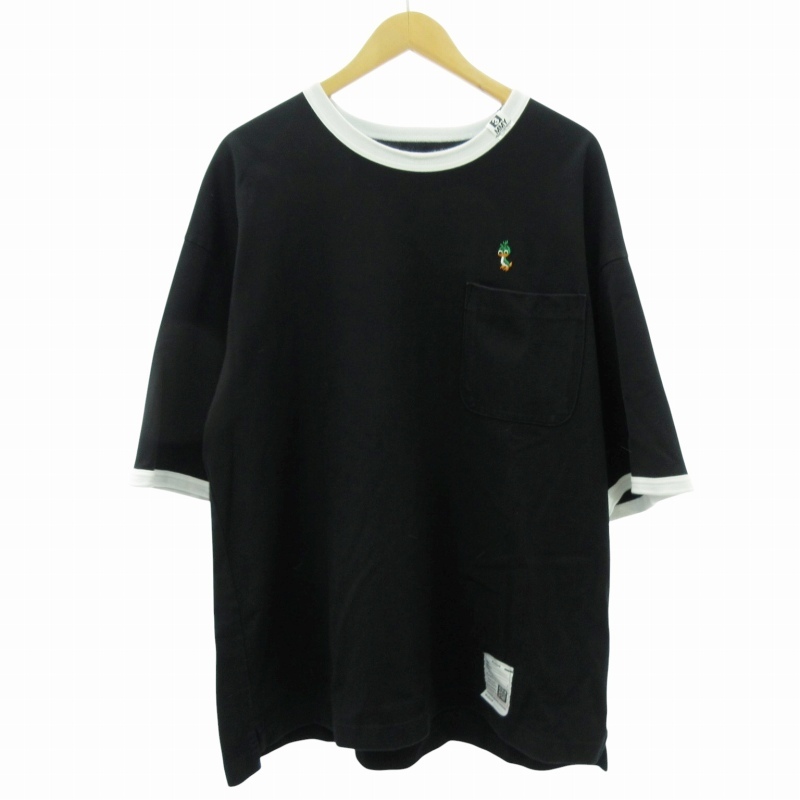ミハラヤスヒロ MIHARA YASUHIRO 美品 25SS レオン エンブロイダリー リンガーTシャツ 黒 ブラック 48 約L J14TS771 メンズ拍卖