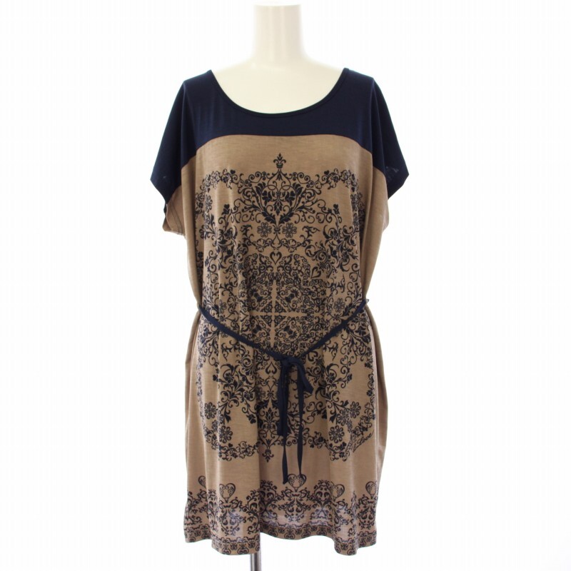 アンドラブ MASAMI SATOMI チュニック 半袖 総柄 LL ベージュ ネイビー 14PIS1204-18S /TK レディース拍卖