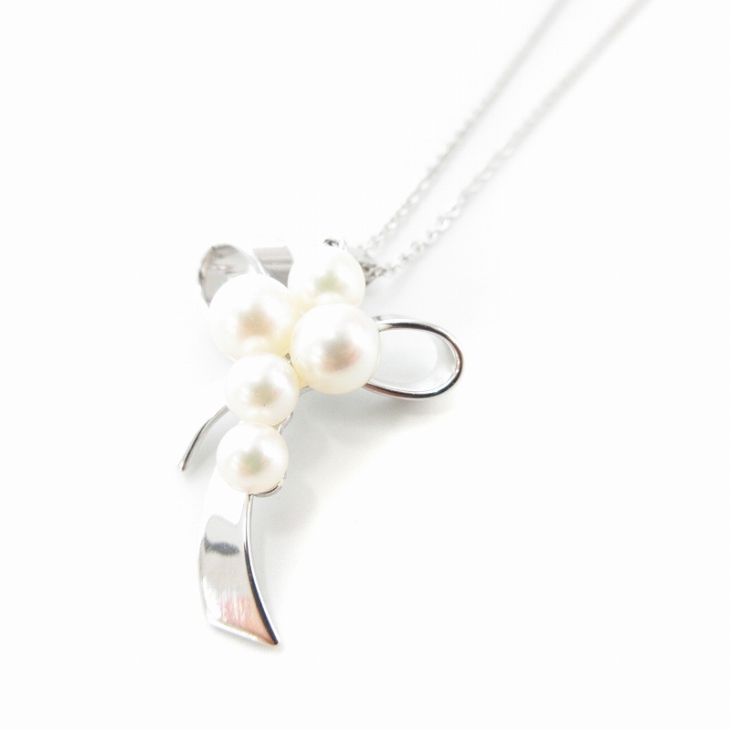 ミキモト MIKIMOTO ネックレス ペンダント 養殖パール 5連 リボン 銀 シルバー /UO レディース拍卖