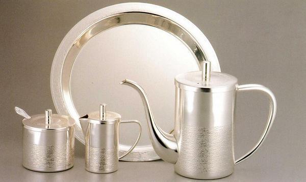 ☆早川シルバーリップルコーヒーセット高級感ただよう銀鍍金コーヒーポットセットです日本工業規格3種銀鍍金日本製新品拍卖