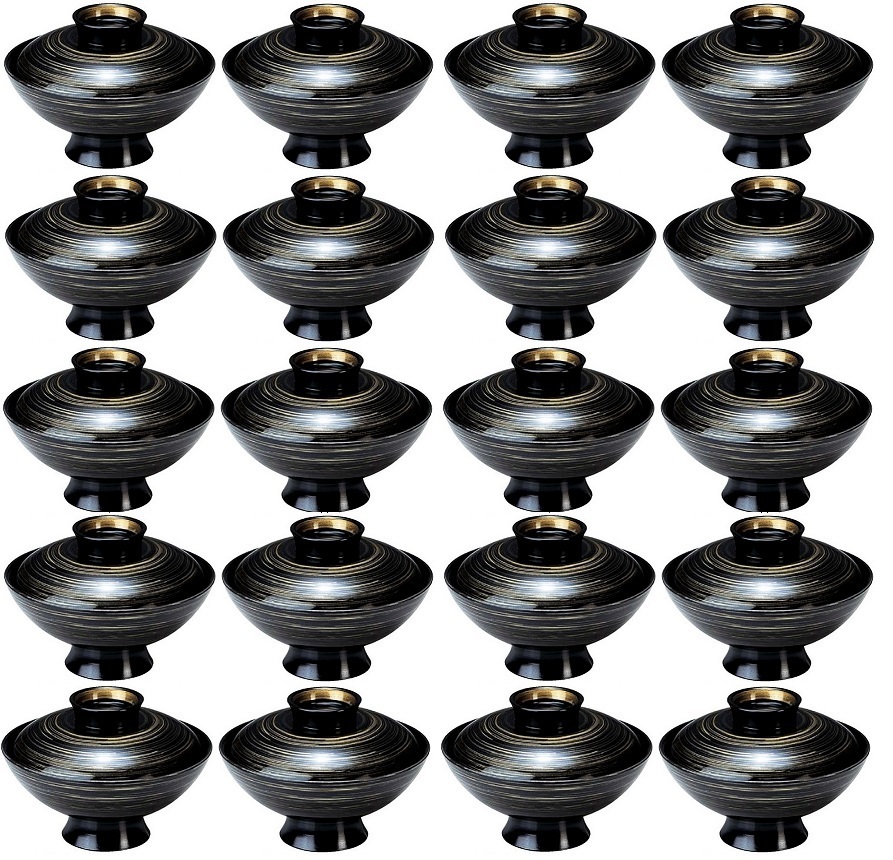 ☆業務用漆器耐熱小槌吸物椀かすり刷毛目4寸内黒(約径129XH84mm)20個食器洗浄機対応越前塗日本製新品拍卖