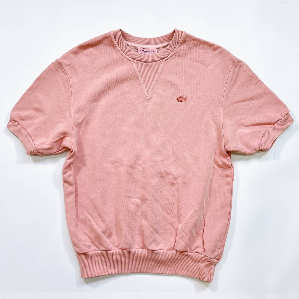 LACOSTE ラコステ スウェット半袖 スウェット36 S相当 トレーナー ワニ 刺繍 ワッペン ピンク シンプル コットン クルーネック☆077y拍卖