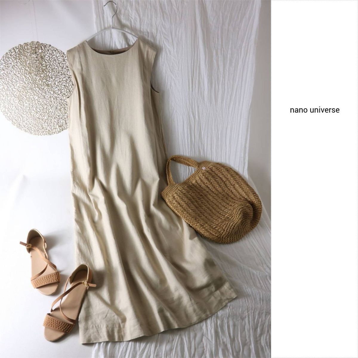 ナノ ユニバース nano universe☆洗える フレンチリネン混ノースリーブワンピース Fサイズ☆M-B 4377拍卖