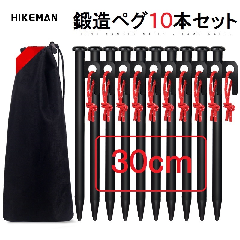 HIKEMAN 30cm ペグ セット 硬い土 砂地 草地用 タープペグ φ10mm ステーク テントペグ ペグセット パーツ ケース付き 106拍卖