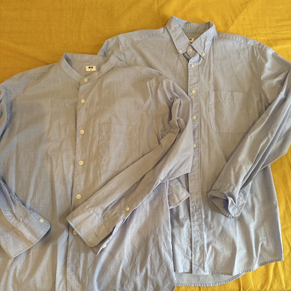 送料185円可 UNIQLO メンズ 長袖 シャツ 2点まとめて ボタンダウン スタンドカラー メンズ Sサイズ コットン拍卖