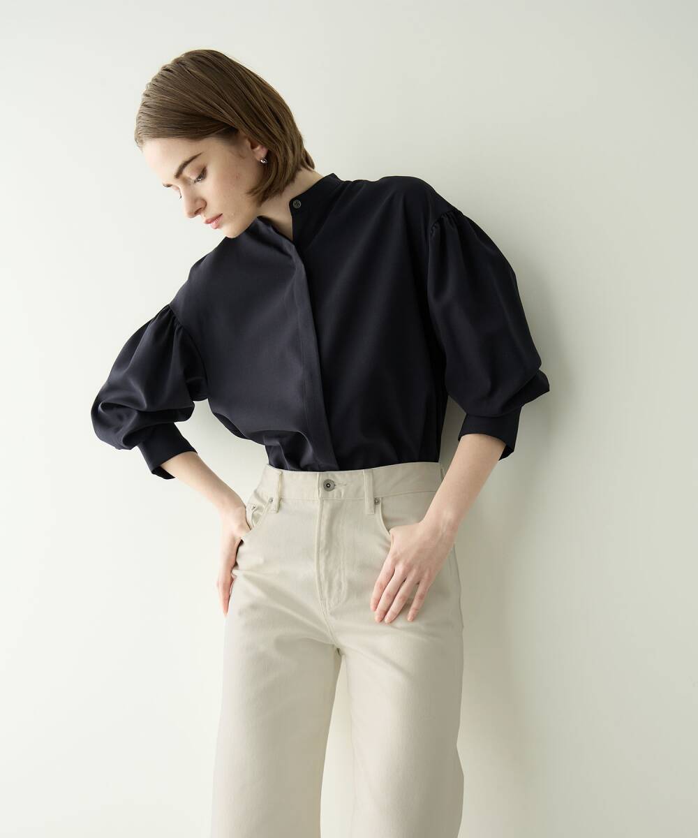 即決☆美品 ノーク N.O.R.C ウォッシャブルバンドカラーシャツ ネイビー サイズ2(M)拍卖