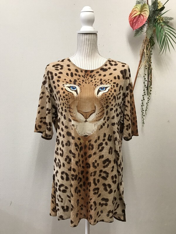 4386 レディース 【伊太利屋】 ロングブラウス 半袖 サイズ:表記なし 色:ベージュ柄入り拍卖