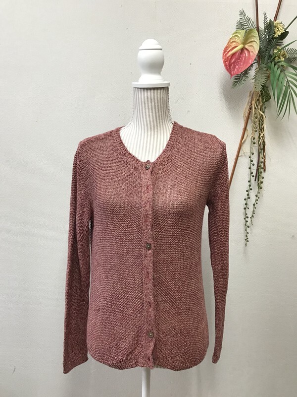 4395 レディース 【パパス】 ニットカーディガン 長袖 麻46% サイズ:表記なし 色:レッド柄入り拍卖