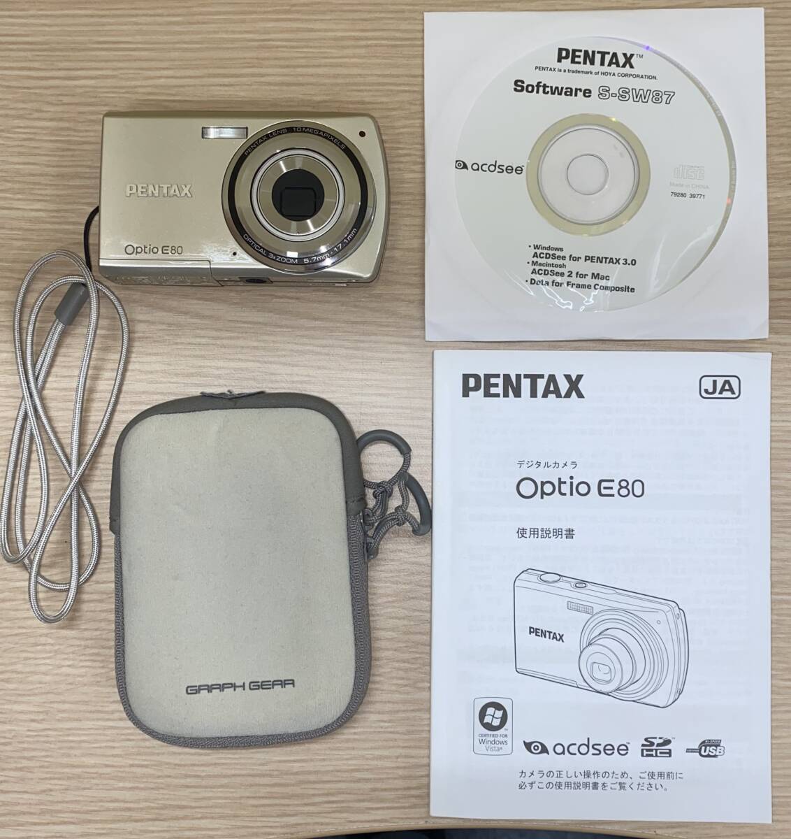 3826 デジカメ PENTAX Optio E80 シルバー 動作確認済み拍卖
