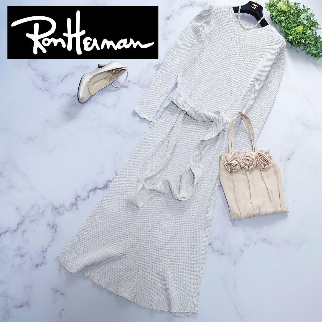 RHC Ron Herman RHC ロンハーマン サーマルニット ベルト ロングワンピース 長袖 マキシ丈 カットオフ 切りっぱなし M-L相当 ライトグレー拍卖