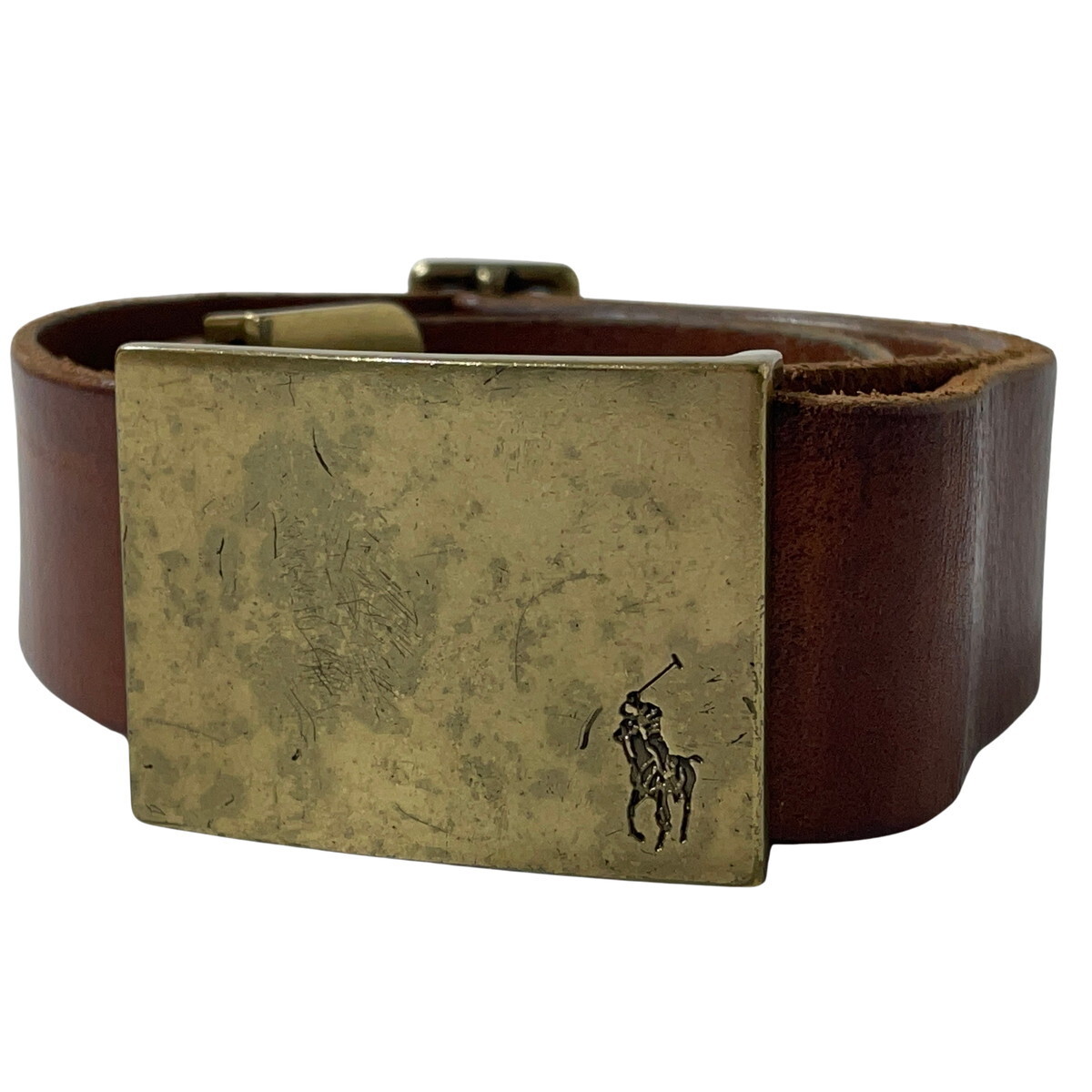 Polo Ralph Lauren ポロ ラルフローレン レザー ベルト バックル ブラウン 茶 約 3.8cm 幅 M拍卖