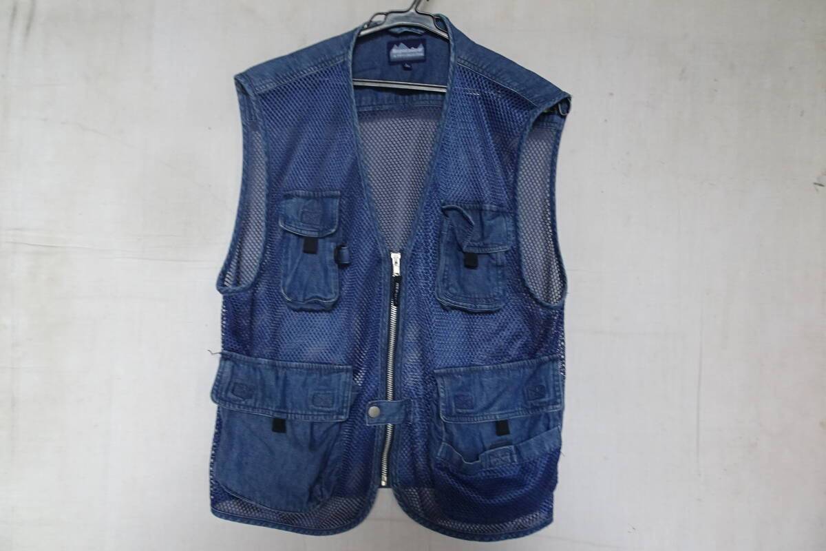 Nepuca Gear/アウトドアベスト/メッシュ素材/デニム風素材/Vネック/前ジップアップ/フラップポケット/インディゴブルー/Lサイズ(8/4R7)拍卖