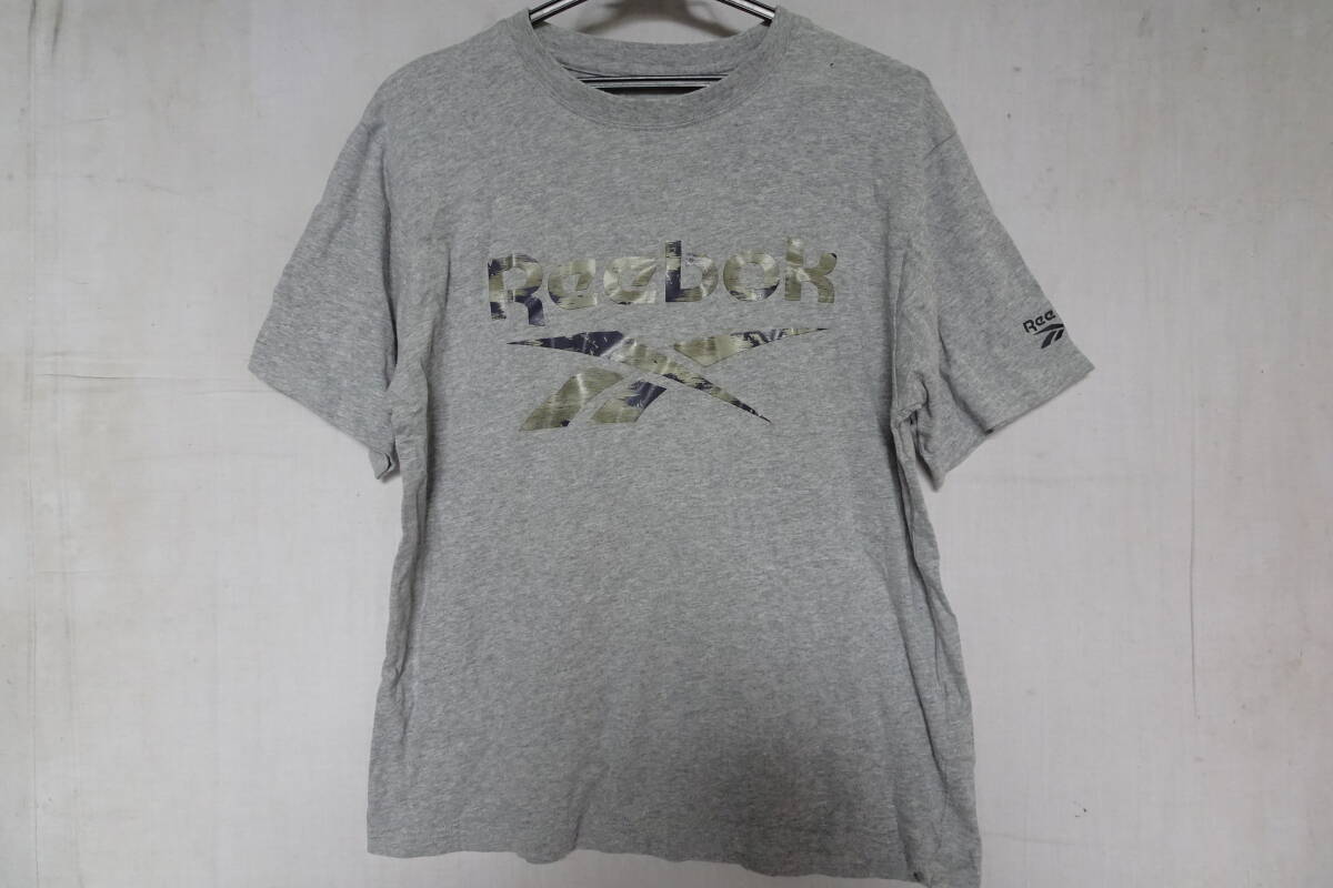 Reebok/リーボック/半袖Tシャツ/クルーネック/フロントブランドネームプリント/スポーツ/カジュアル/グレー杢/Mサイズ(8/7R7)拍卖