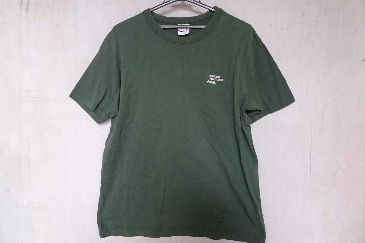 GU/ジーユー/341-340633/Cocacola/コカコーラ/半袖Tシャツ/バックプリント/レトロイラスト/深緑/ダークグリーン/Lサイズ(8/7R7)拍卖