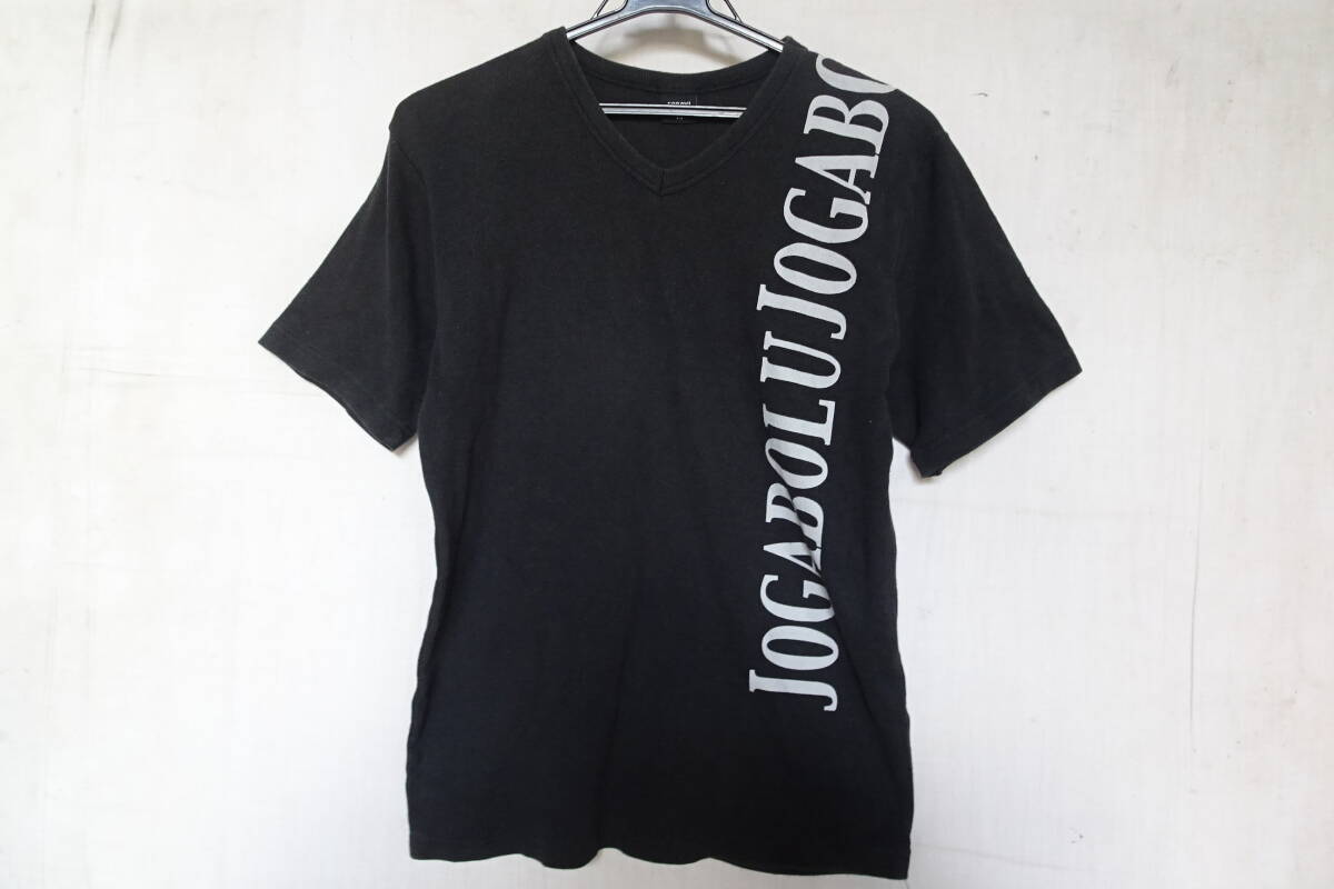 FORAVI/半袖Tシャツ/カットソー/リブ素材/Vネック/左前身文字プリント/フィット感/黒/ブラック/Mサイズ(8/20R7)拍卖