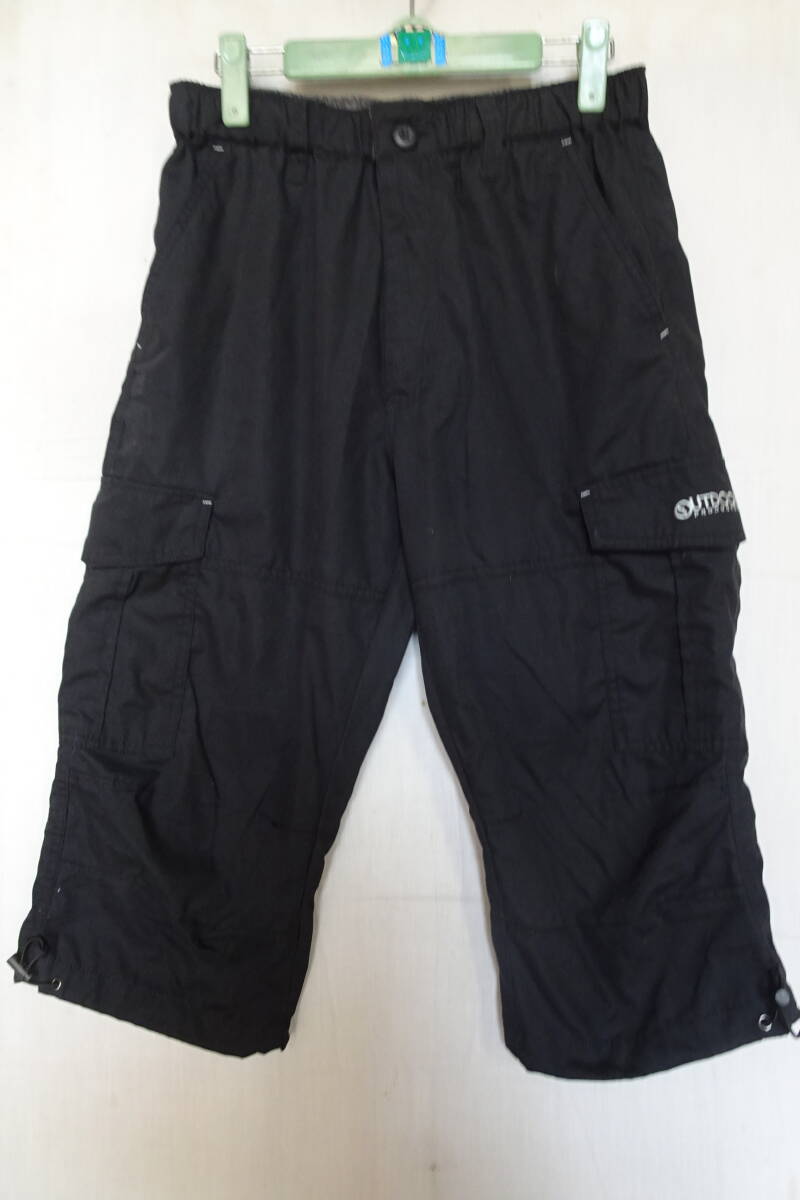 OUTDOOR/アウトドア/ハーフパンツ/カーゴパンツ/ひざ丈/ウエストゴム/裾ドローコード/フラップポケット/黒/ブラック/Mサイズ(8/29R7)拍卖