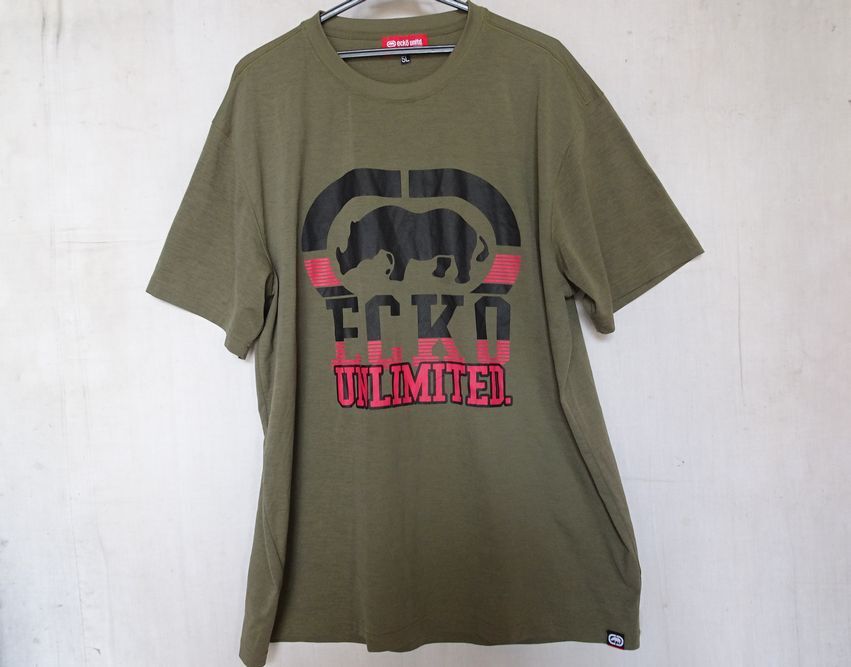 ecko unltd./エコー/半袖Tシャツ/クルーネック/速乾性素材/フロントロゴプリント/カーキ杢/5Lサイズ(8/20R7)拍卖