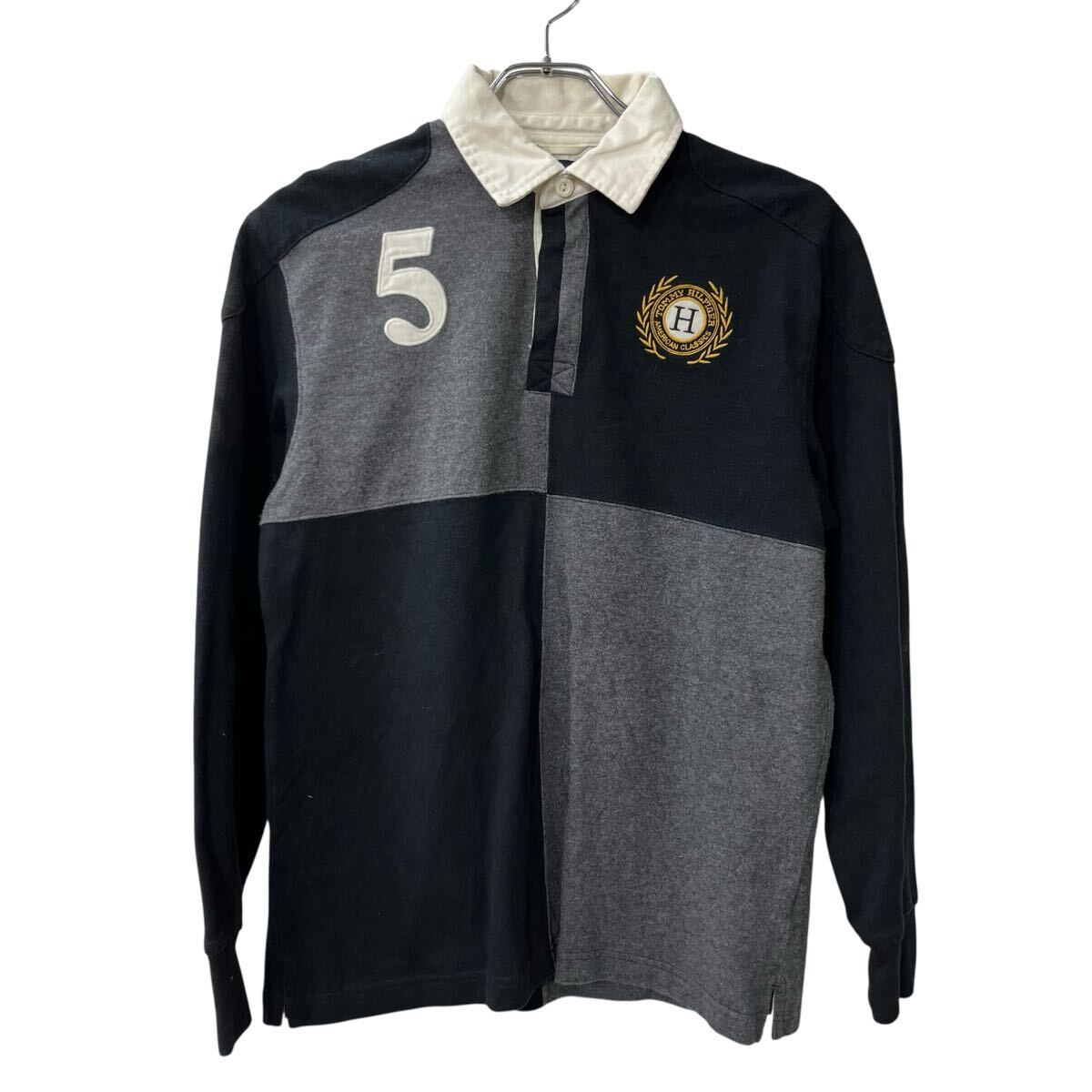 TOMMY HILFIGER 長袖 ラガーシャツ S ブラック グレー トミーヒルフィガー 古着卸 アメリカ仕入 a707-5861拍卖